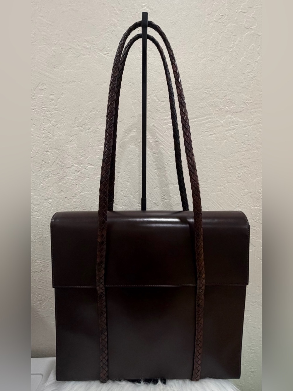Bally brown leather bag with braided handles